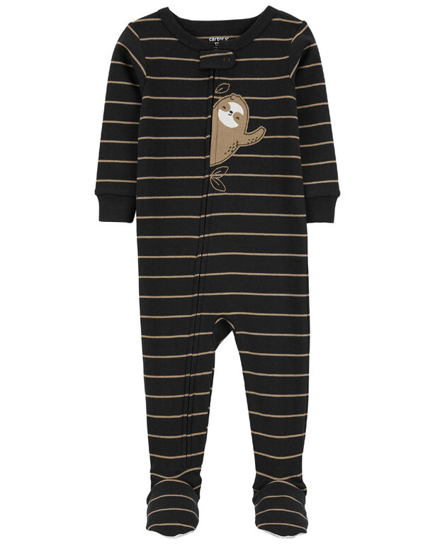 Pyjama 1 pièce à pieds en coton ajusté à imprimé de paresseux noir Carter's 5T
