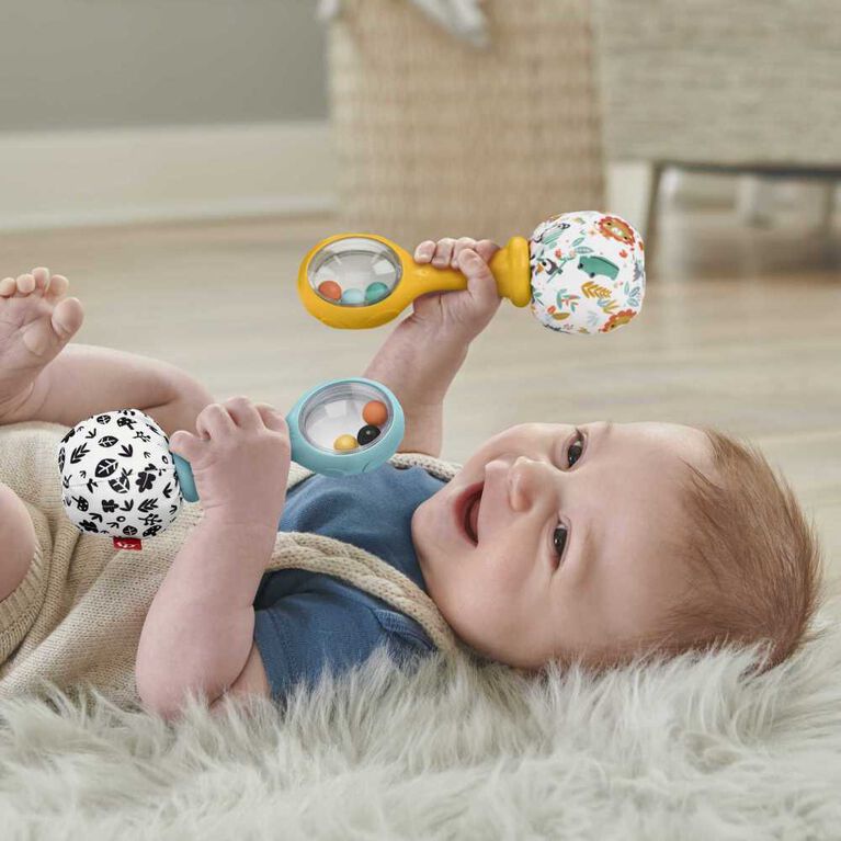 Fisher-Price Baby Rattle 'n Rock Maracas Toys, Set of 2 for Infants 3+ Months, High Contrast