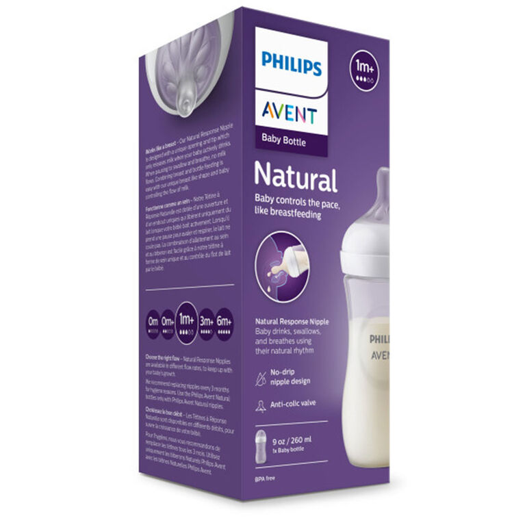 Biberon en verre naturel Philips Avent avec tétine à réponse naturelle, 8  oz, 1 paquet, SCY913/01