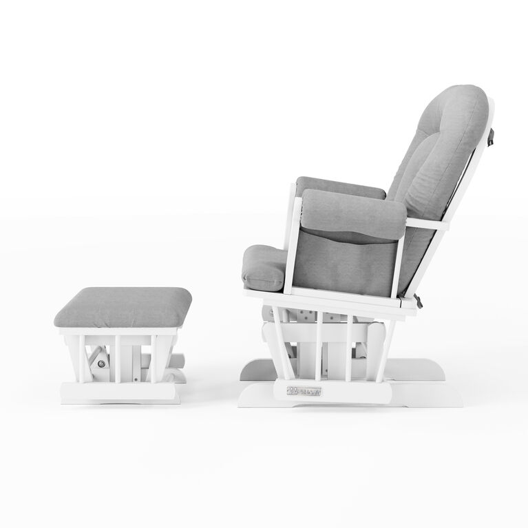 Fauteuil d'allaitement Gliding Chair- Blanc - Coussins Linen Gris - Les  bébés du bonheur