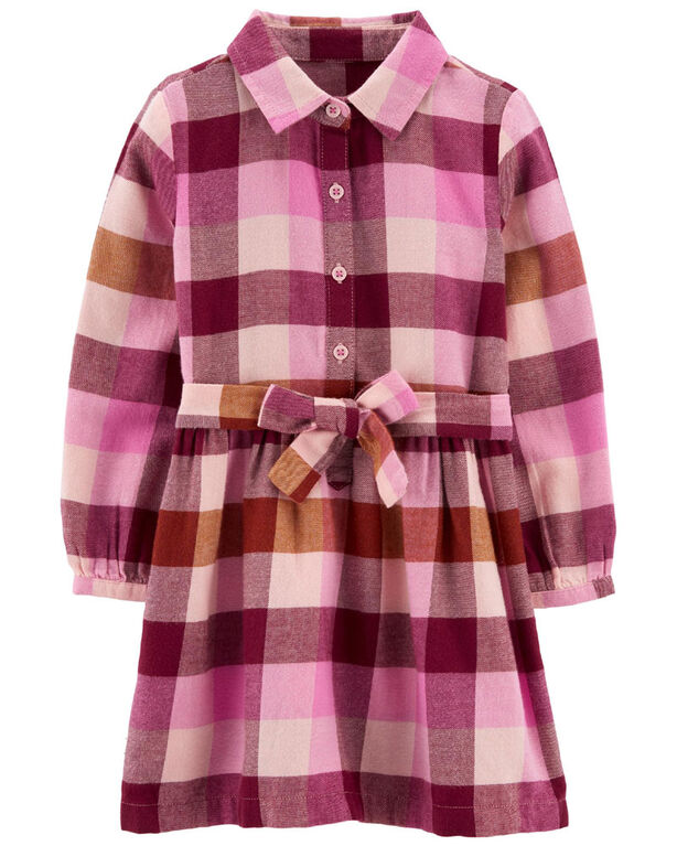 Robe chemise en flanelle de coton à motif écossais rose Carter’s 4T