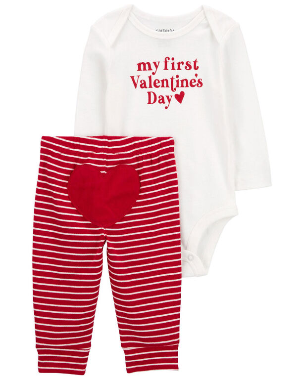 Carter's Two Piece My First Valentine's Day Bodysuit Pant Set Red  6M