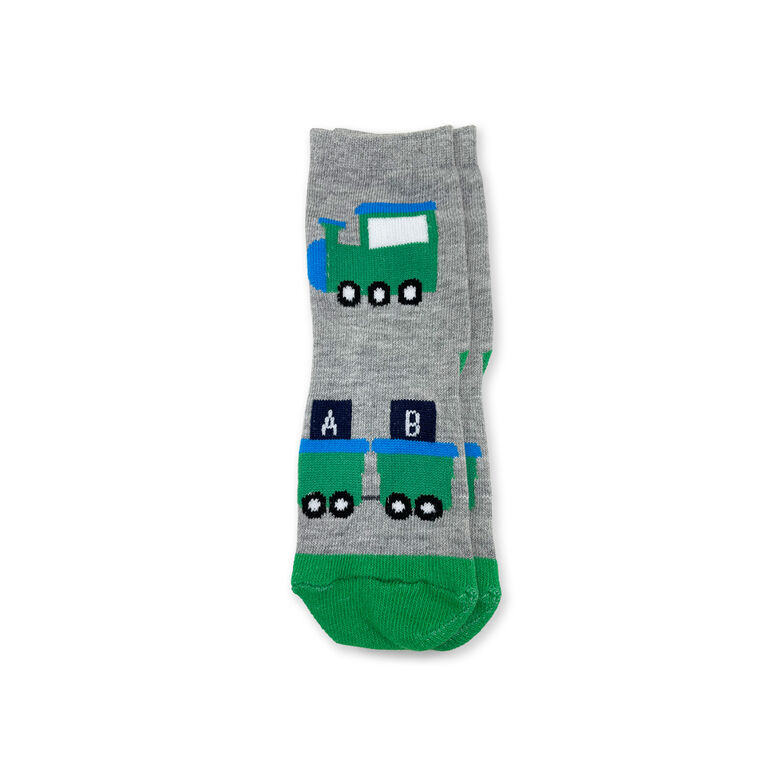 Chloe + Ethan - Toddler Socks, Grey Trains, 3T-4T