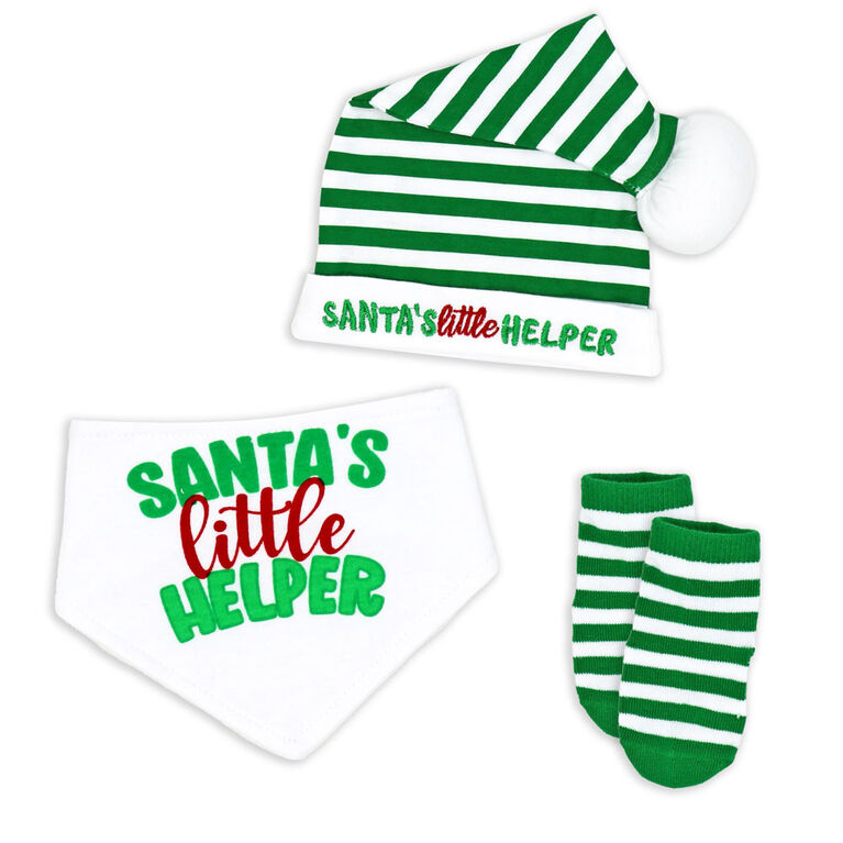 Baby Mode Santa's Little Helper Hat, Bib and Sock Set Elf
