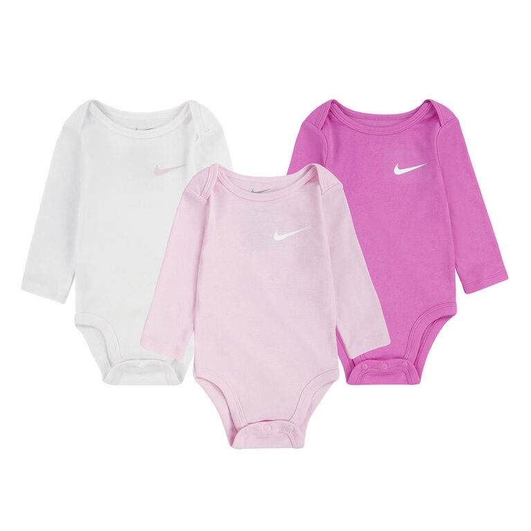 Nike 3 Pack Long Sleeve Bodysuit - Pink Foam | Babies R Us Canada