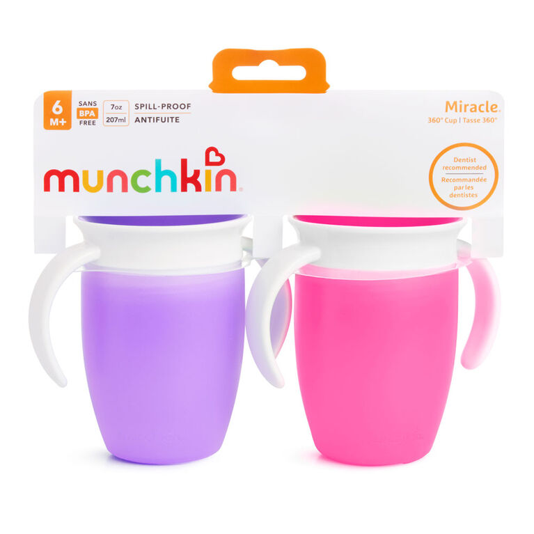 Munchkin Miracle 360 Tasse Anti-Goutte avec Poignées 207 ml Rose 1ut