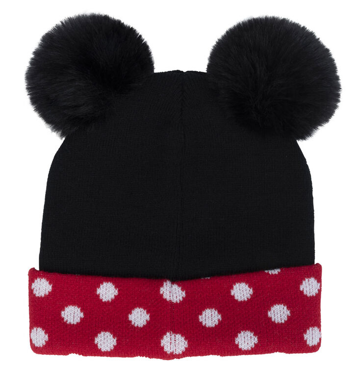 Chapeau à rebord Minnie Mouse de Disney avec 2 «oreilles» en pompons et visage de Minnie à l'avant