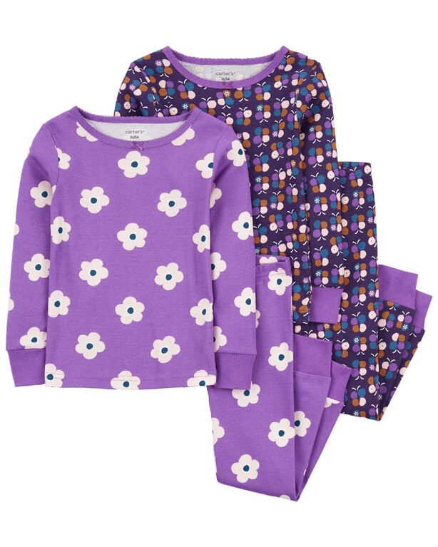 Carter's Four Piece Flowers 100% Snug Fit Cotton Pajamas Purple  6M