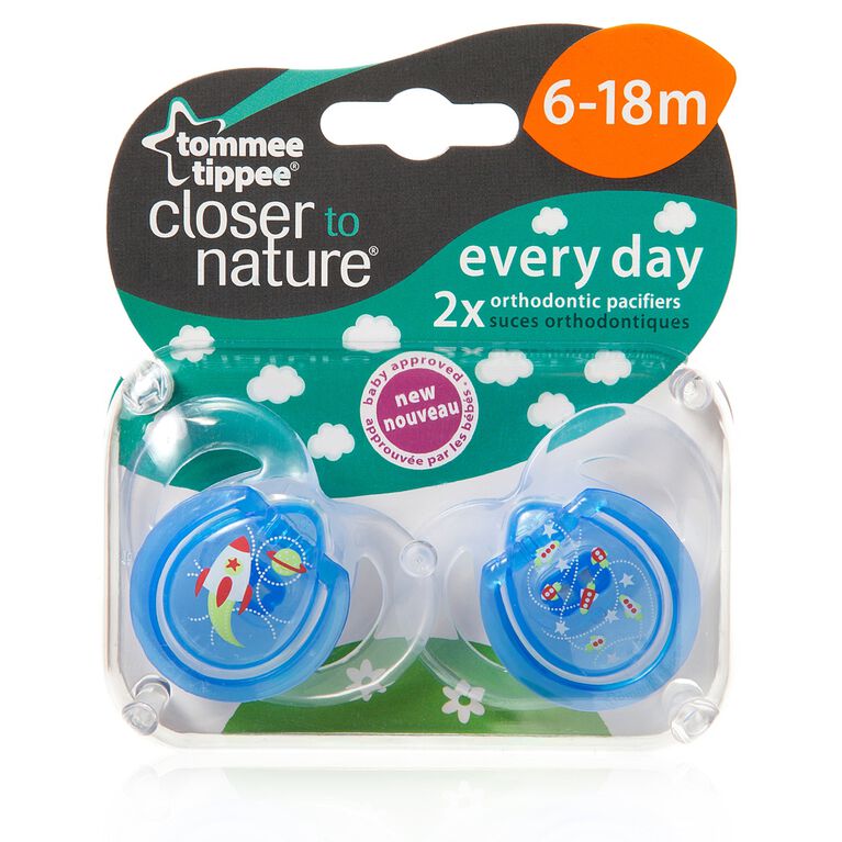 Tommee Tippee Every Day Pacifier, 6-18 Months, 2-Pack- Blue Assorted