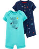 Carter's 2-Pack Whale & Shark Rompers - Navy/Turquoise, 3 Months