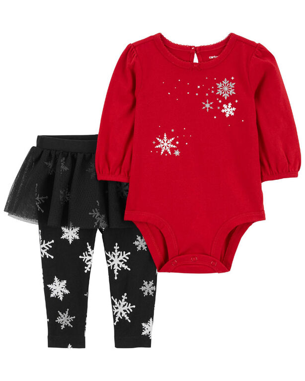 Carter's Two Piece Snowflake Bodysuit and Tutu Pant Set Red  NB