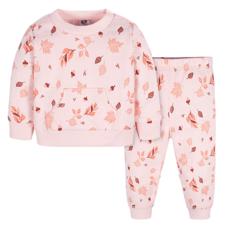 Gerber Childrenswear - 2 Piece Sweatshirt + Pant Set - Girl - Orange Foliage