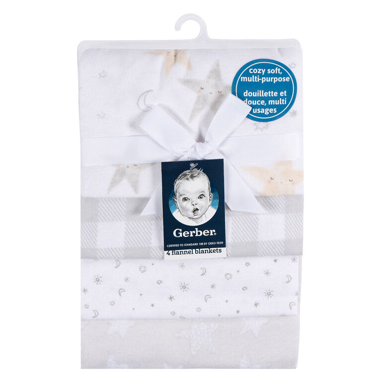 Gerber Childrenswear - 4 Pack Flannel Receiving Blanket - Celestial
