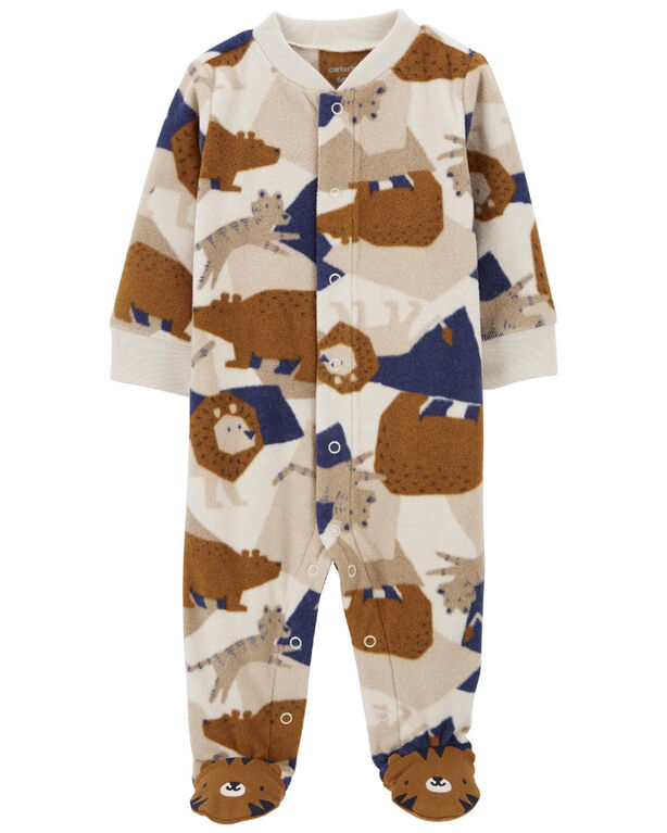 Carter's Animal Print Two Way Zip Fleece Sleep and Play Pajamas Ivory  6M