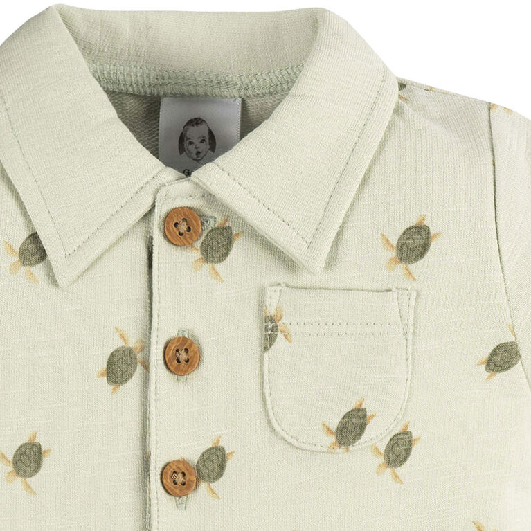 Gerber Childrenswear - Short Sleeve Collar Romper - Turtle - NB