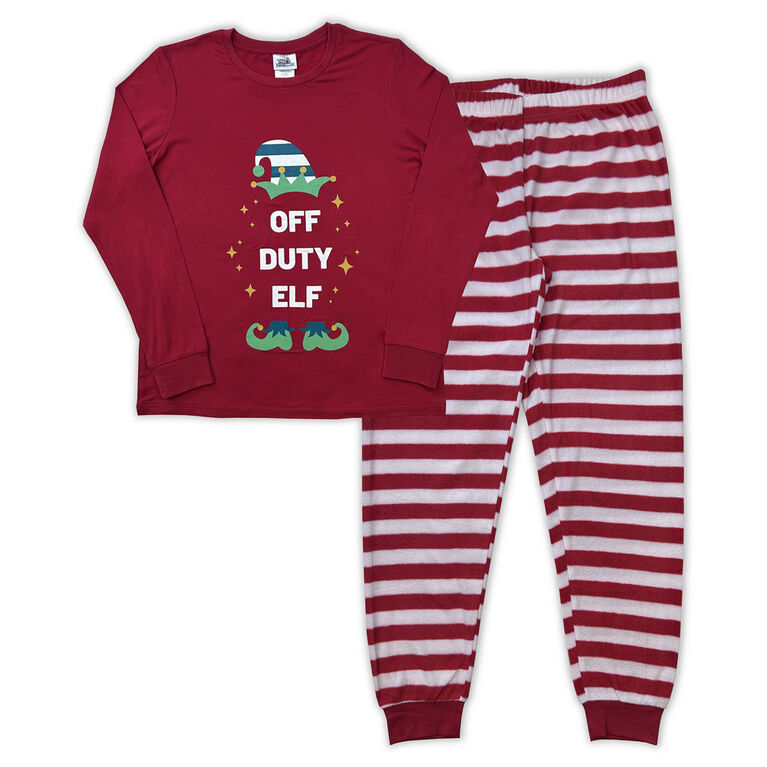 Adult Elf 2 Piece Long Sleeve Pajama Set - Red - L