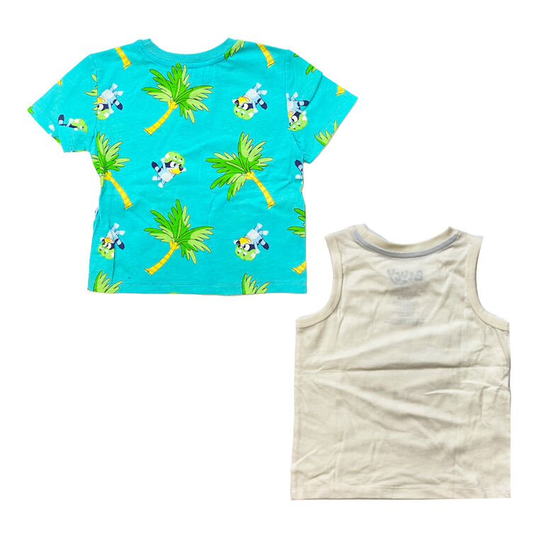 Bluey – Ensemble avec t-shirt Bluey tropical – Turquoise/blanc cassé – Taille 3T – Exclusif à Toys R Us