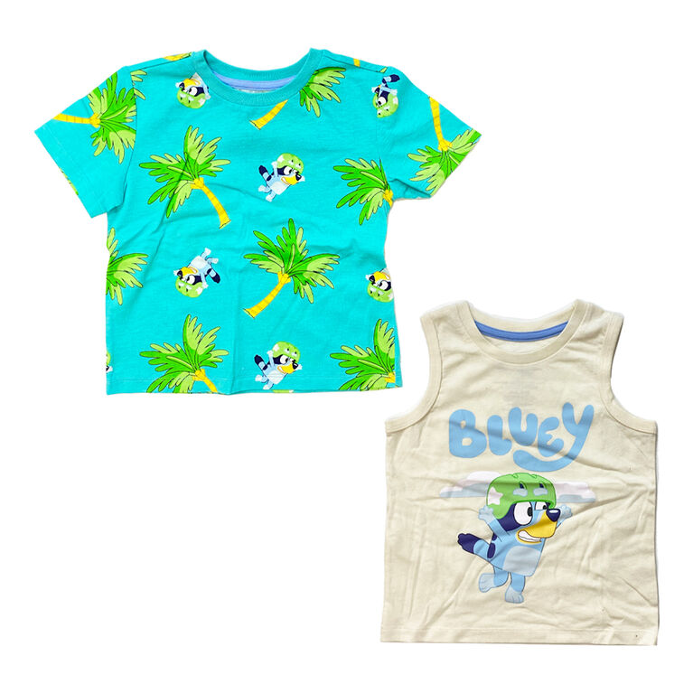 Bluey – Ensemble avec t-shirt Bluey tropical – Turquoise/blanc cassé – Taille 3T – Exclusif à Toys R Us