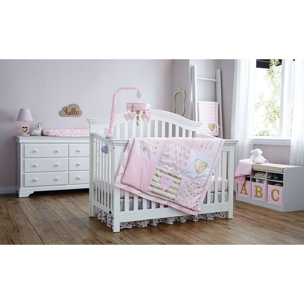 Lambs & Ivy Baby Love Heart 3-Piece Crib Bedding Set - Pink/Gold