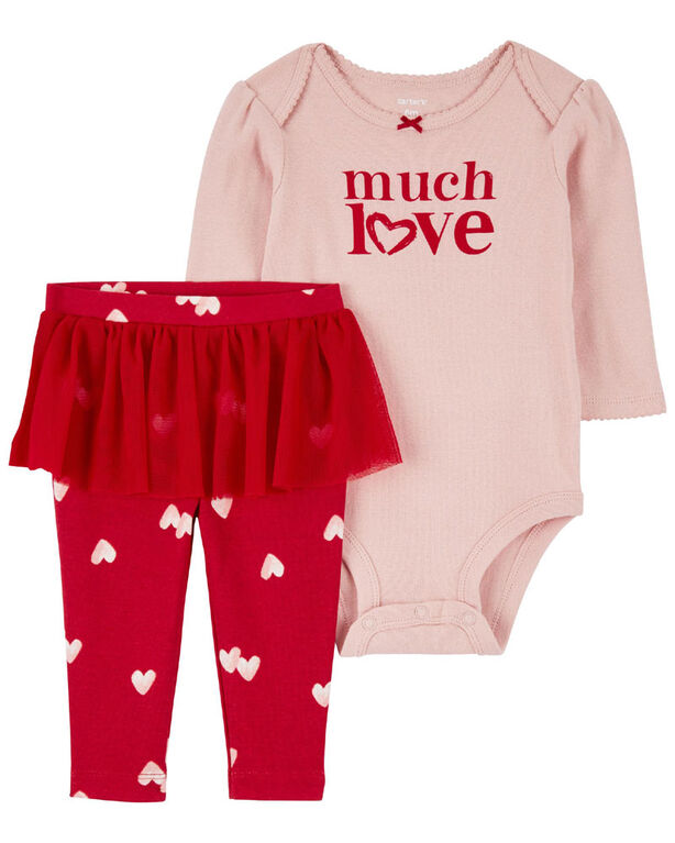 Carter's Two Piece "Much Love" Valentine's Day Top and Tutu Pants Set  Red  18M