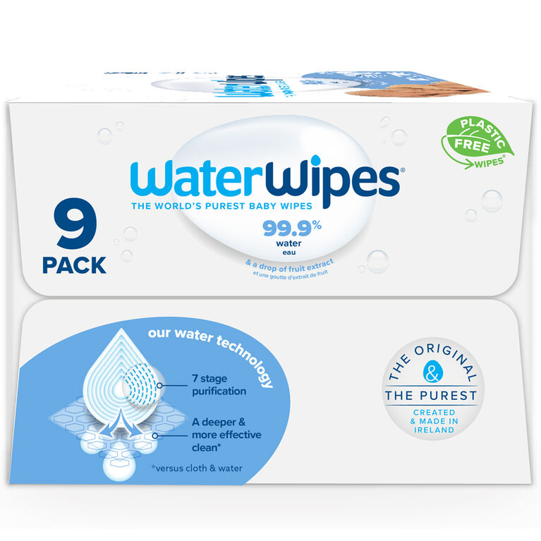  WaterWipes Plastic-Free Textured Clean, Toddler & Baby Wipes,  99.9% Water Based Wipes, Unscented & Hypoallergenic for Sensitive Skin, 540  Count (9 packs), Packaging May Vary : Baby