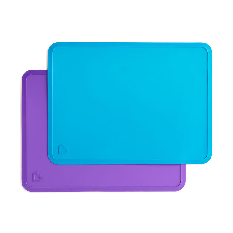 Kids Silicone Placemats, Dishwasher Safe Desk Mat, Toddler Portable Food Mat  Travel Set of 2 (Grey, Blue) 