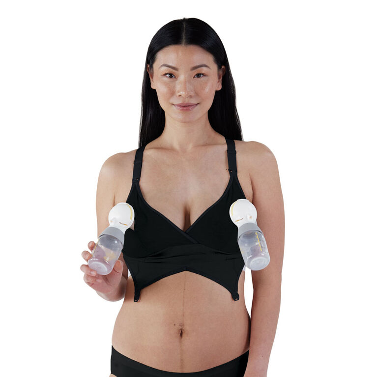  Truly Hands Free Nursing and Pumping Bra - Nurturally -  Non-Wired, Adjustable, High Support, Breast Pump NOT Included (S, Black) :  Baby
