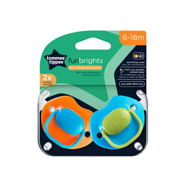 Tommee Tippee FunBrights Pacifiers, Includes Sterilizer Box (6-18m