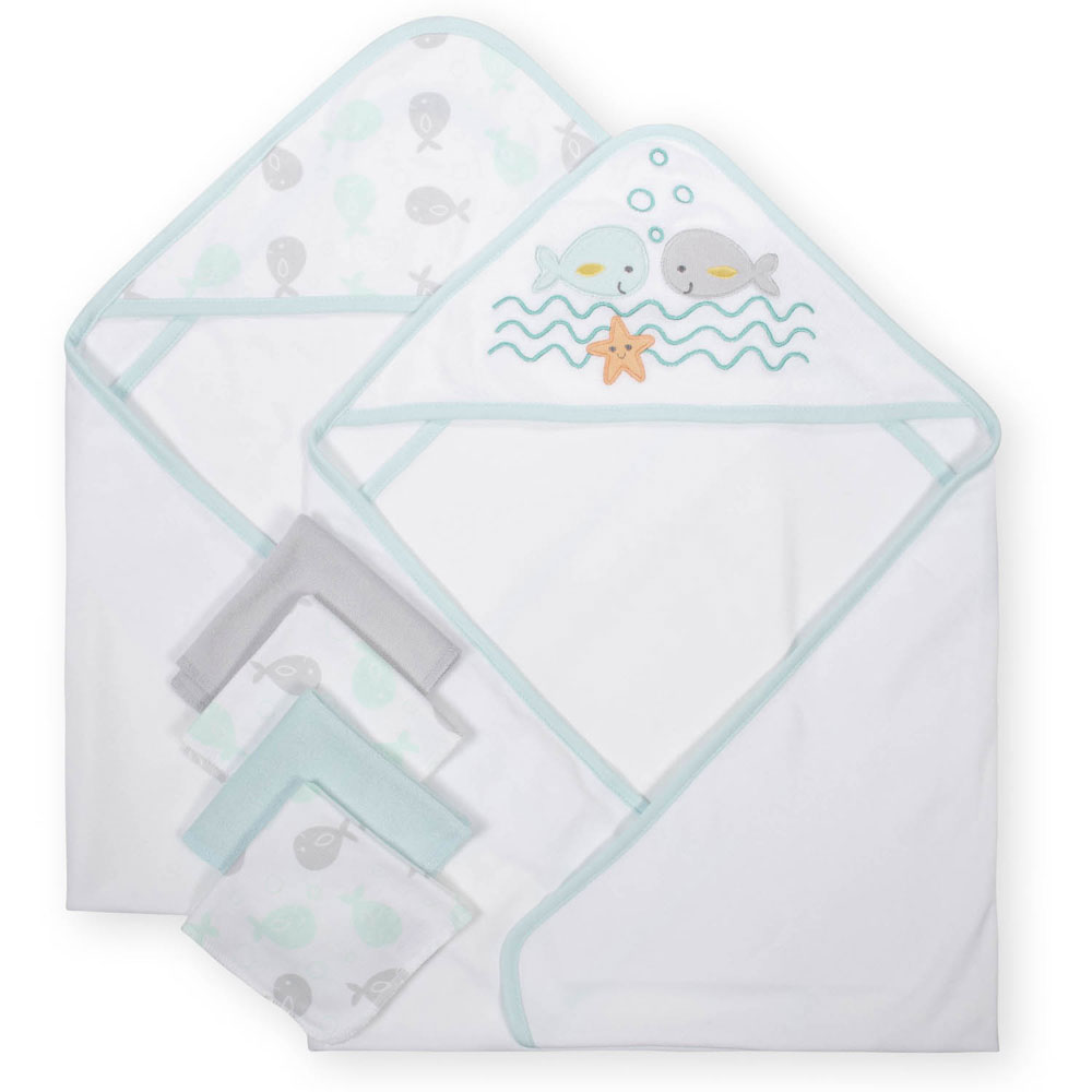 Koala Baby 2-Pack Hooded Towel & 4-Pack Washcoth Set, Whales | Babies R ...