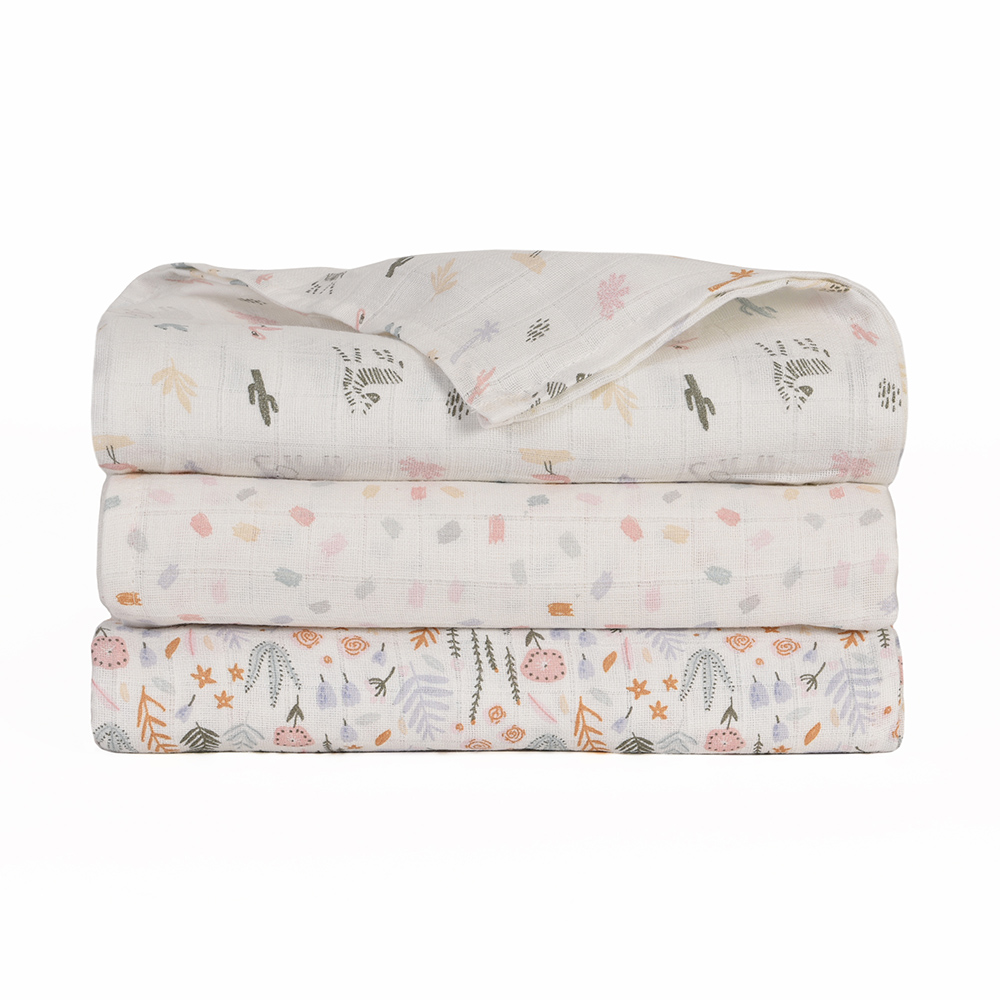 Baby's First by Nemcor 3 Pack Cotton Muslin Receiving Blankets, Floral ...