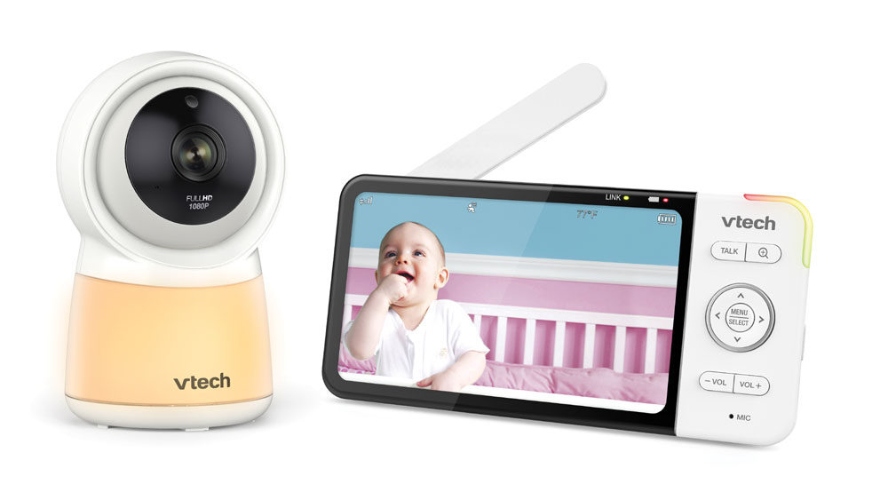 VTech Le moniteur vidéo Wi-Fi intelligent pour bébé avec écran de 5 po et  caméra HD 1080p à panoramique et inclinaison à 360 degrés, blanc RM5764HD  de VTech RM5764 
