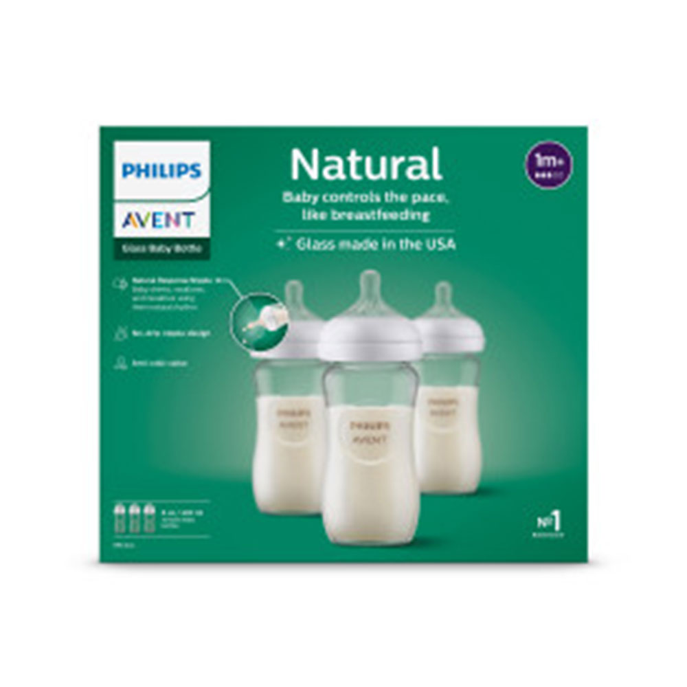 Philips AVENT Glass Natural Baby Bottle with Natural Response Nipple,  Clear, 8oz, 4pk, SCY913/04