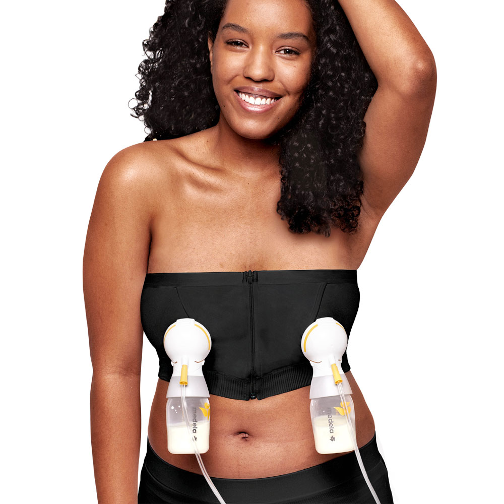 Medela Hands Free Pumping Bustier, Easy Expressing Pumping Bra with  Adaptive Stretch for Perfect Fit, Black Large