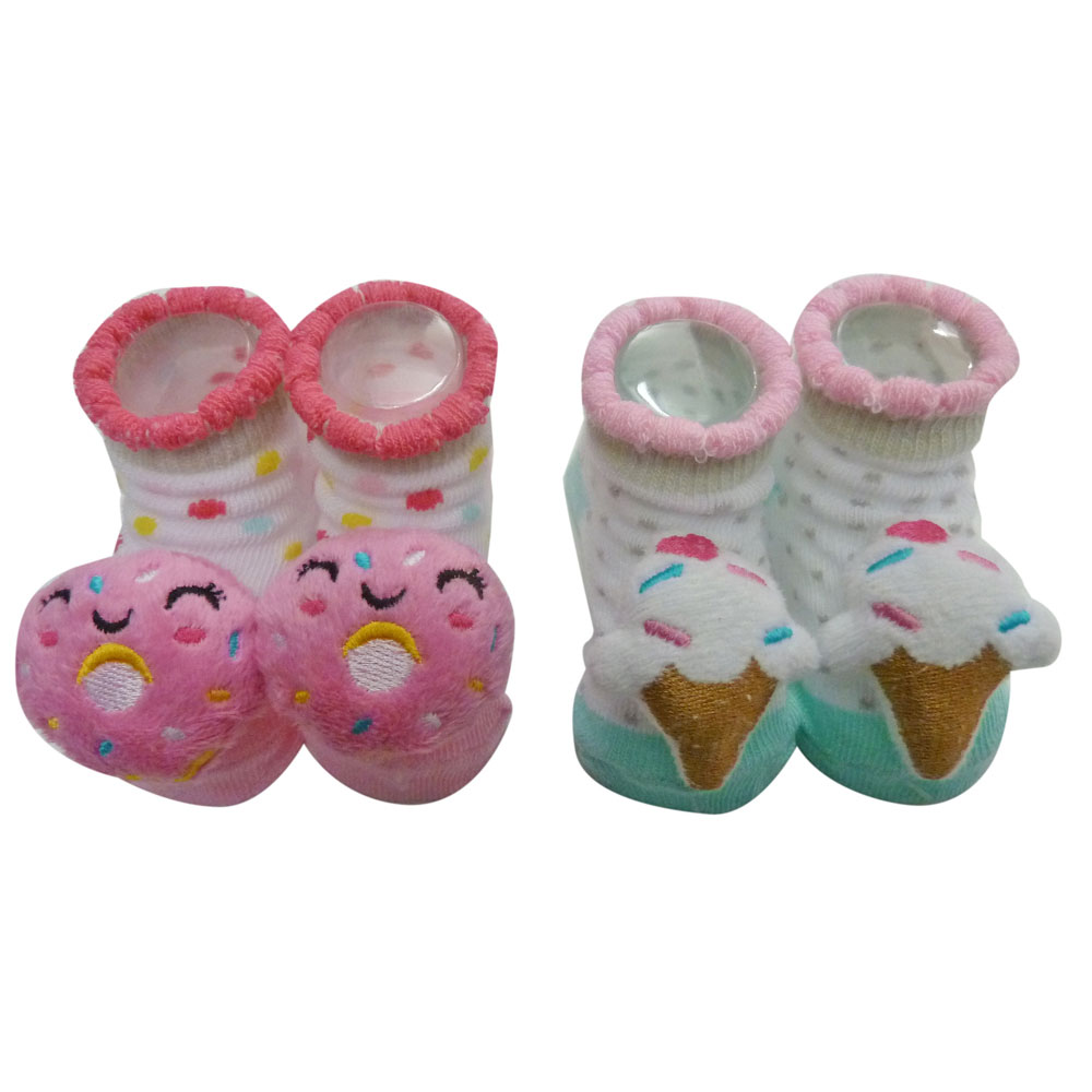 So Dorable 2 Pack Rattle Booties With 3D Icons - Donut / Ice Cream 0 ...
