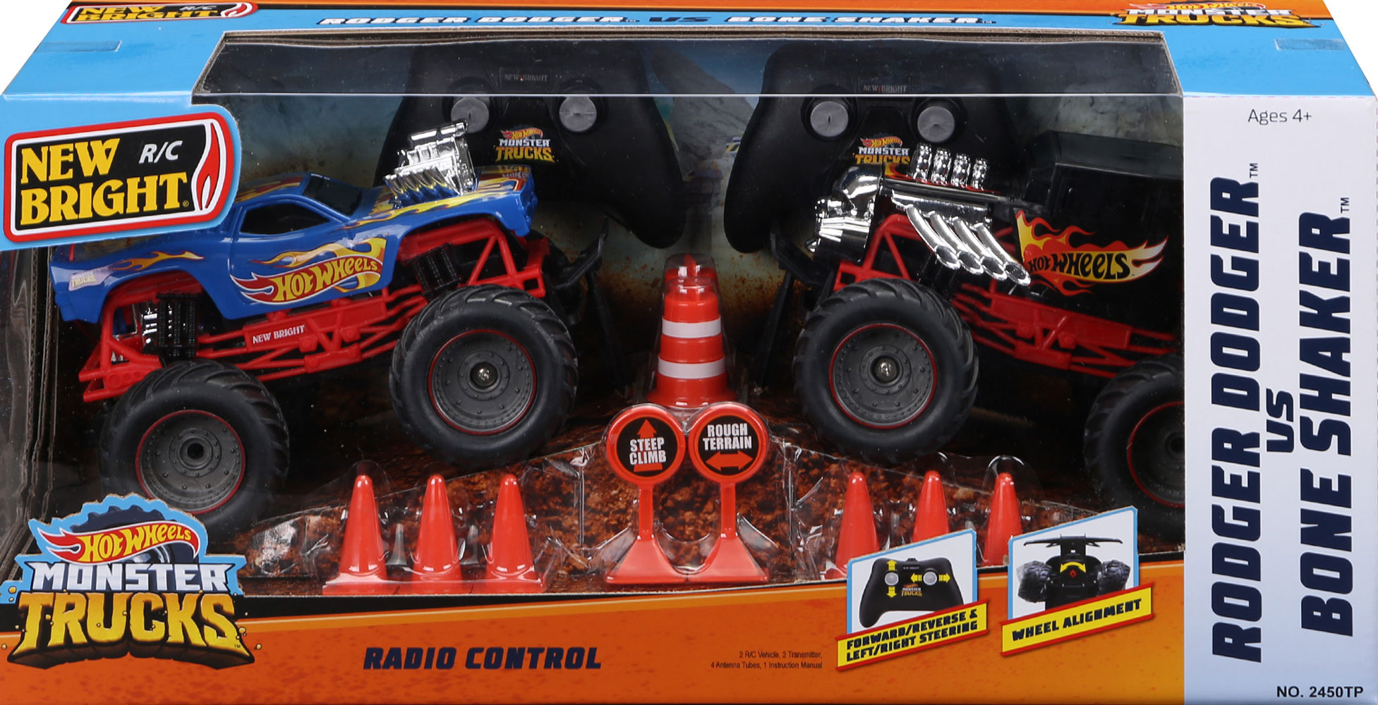 New Bright 1:24 Scale Monster Truck Remote Controlled Twin Pack Toy Playset  w/Ramps, Assorted, Ages 4+