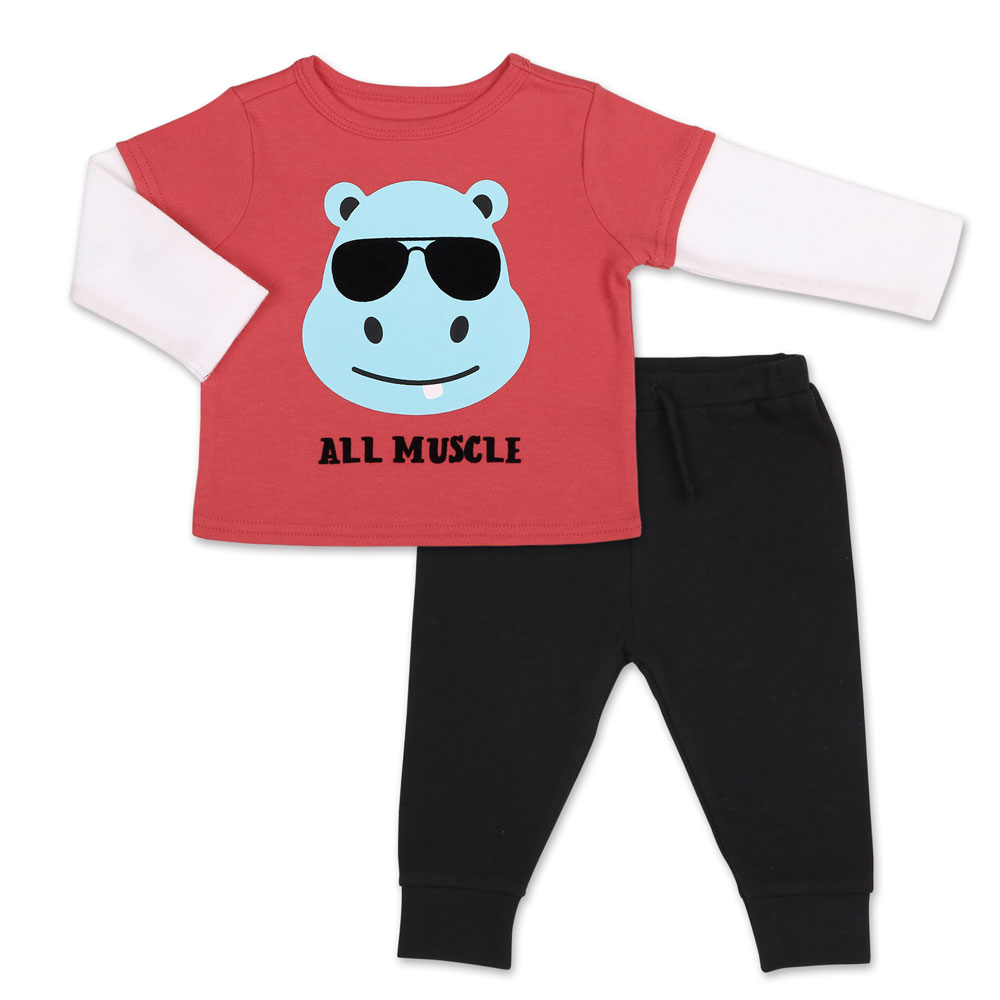 Koala Baby Hippo Long Sleeve Tee/ Jogger 2 Piece Set, 3-6 Months