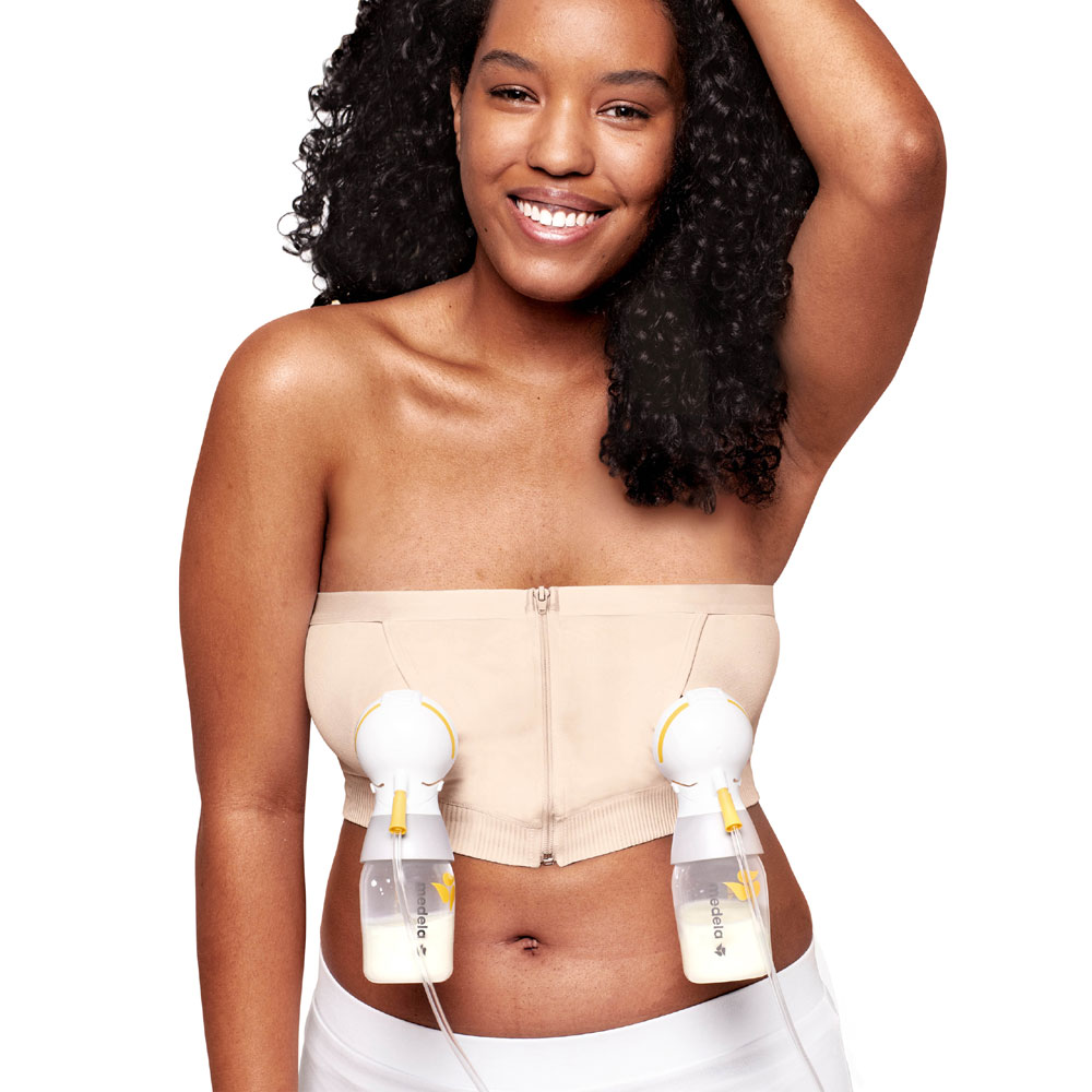 Medela Hands Free Pumping Bustier, Easy Expressing Pumping Bra with  Adaptive Stretch for Perfect Fit, Chai Medium